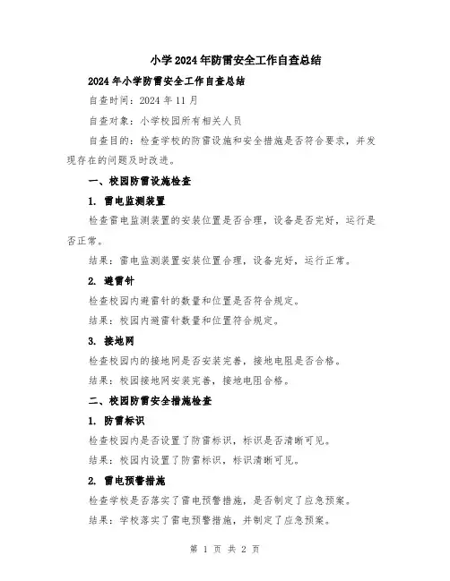 小学2024年防雷安全工作自查总结