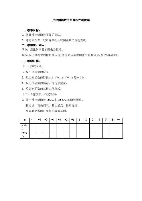 反比例函数的图像和性质教案