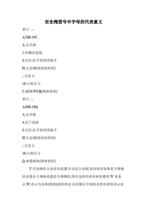 安全阀型号符号意义