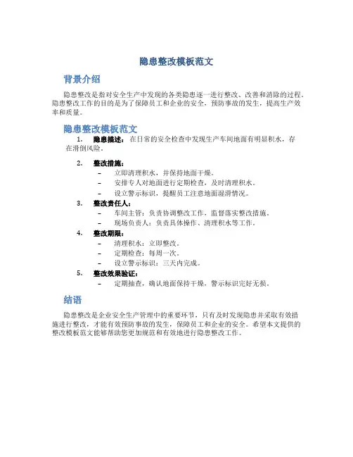 隐患整改模板范文