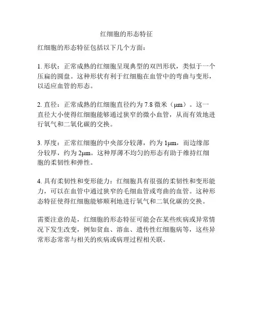 红细胞的形态特征