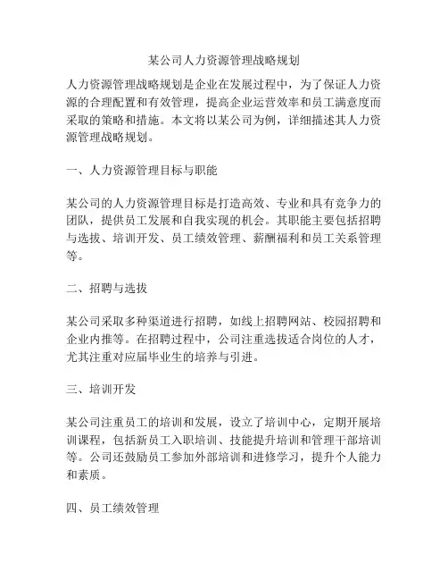 某公司人力资源管理战略规划