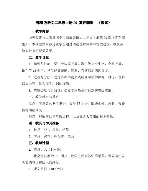部编版语文二年级上册20雾在哪里(教案)