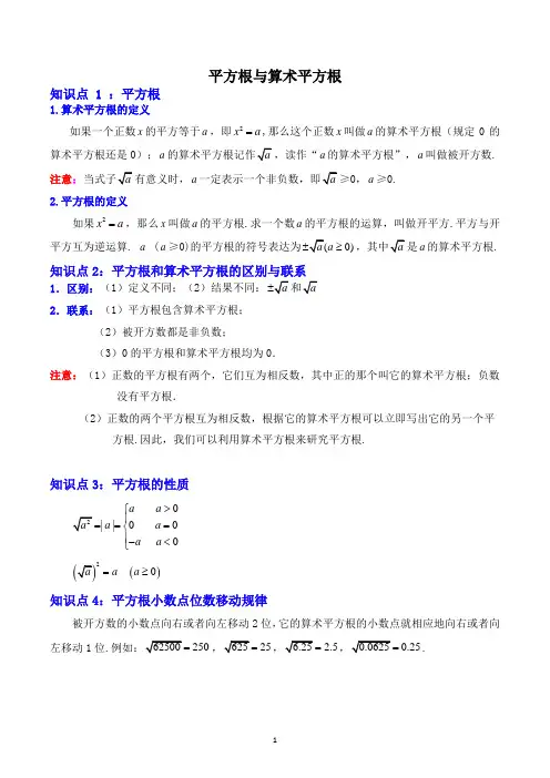平方根与算术平方根(知识解读)(原卷版)