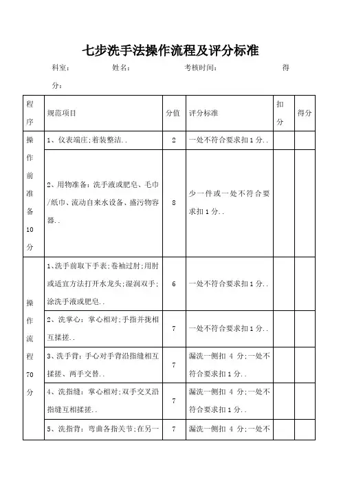 七步洗手法评分标准