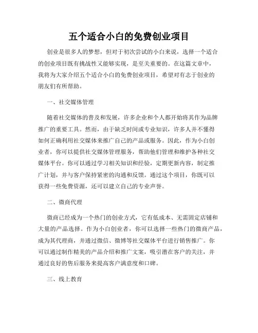 五个适合小白的免费创业项目