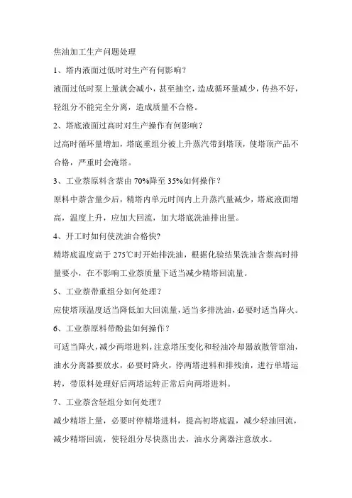 焦油加工问题处理
