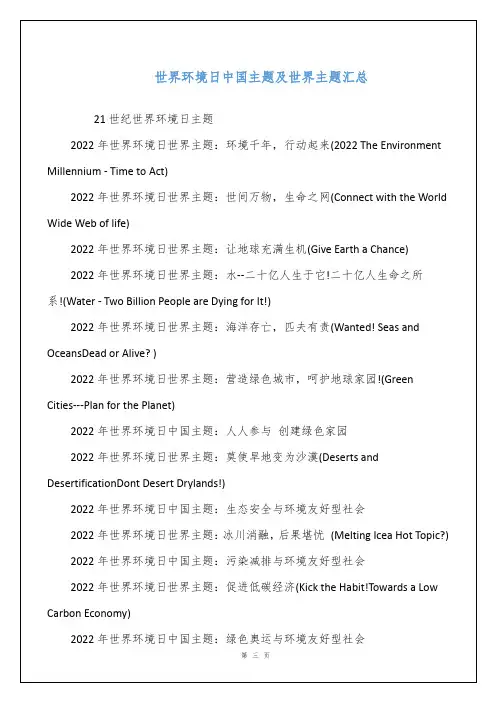 世界环境日中国主题及世界主题汇总