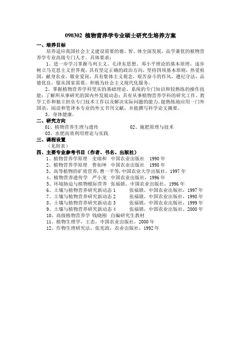 090302 植物营养学专业硕士研究生培养方案