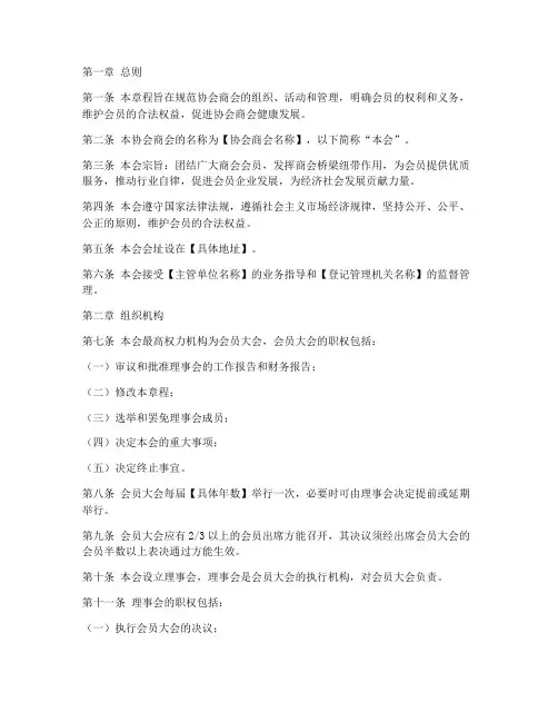 协会商会团体章程模板