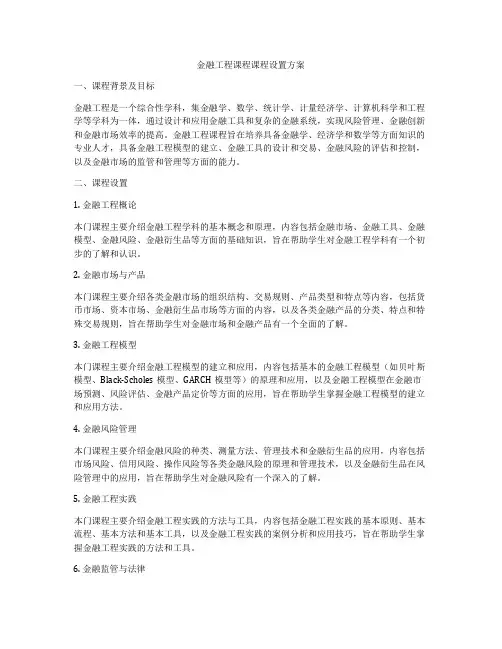 金融工程课程课程设置方案