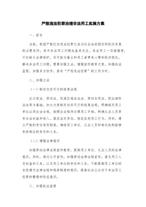 严惩违法犯罪治理非法用工实施方案
