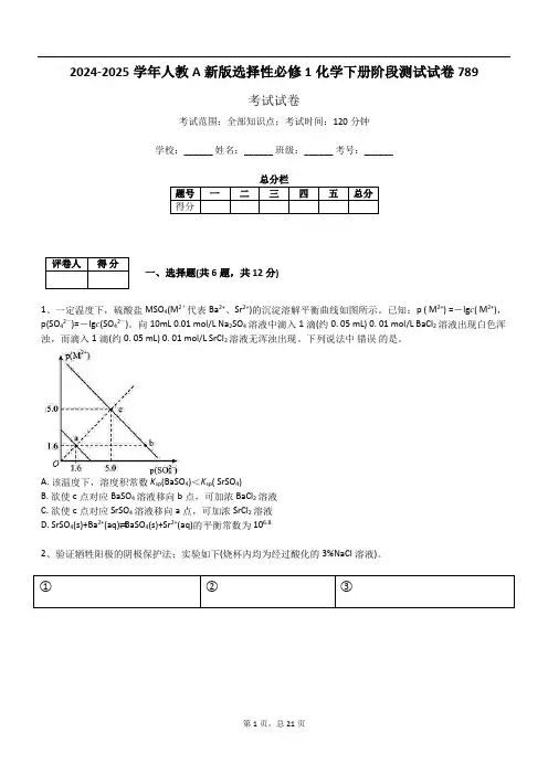 2024-2025学年人教A新版选择性必修1化学下册阶段测试试卷789