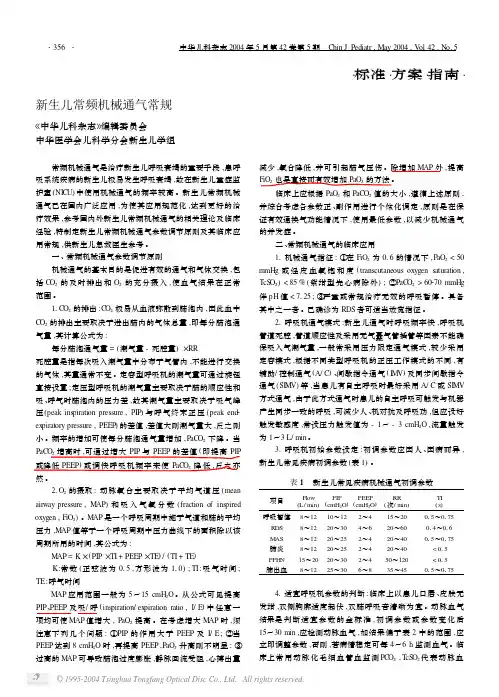 新生儿机械通气常规