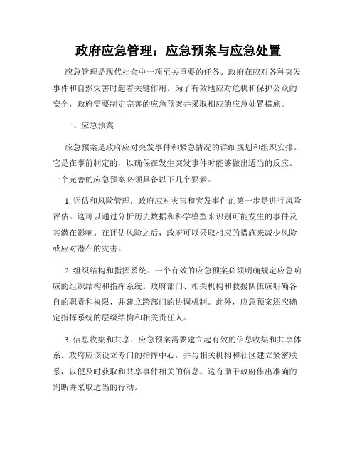 政府应急管理：应急预案与应急处置