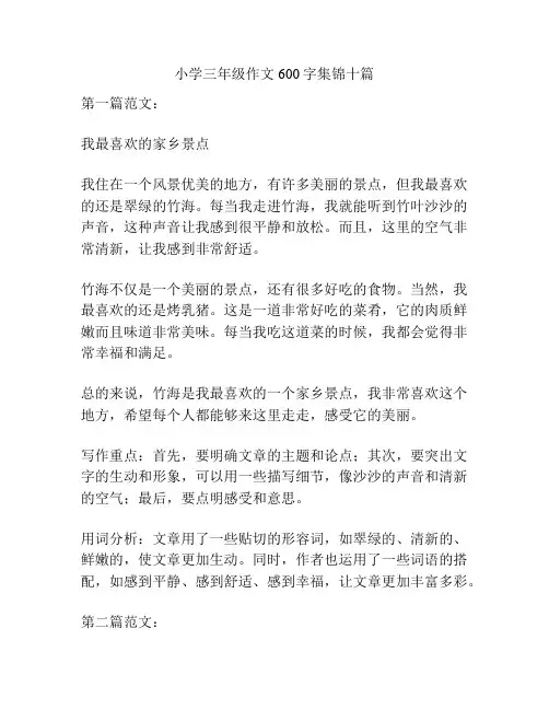 小学三年级作文600字集锦十篇