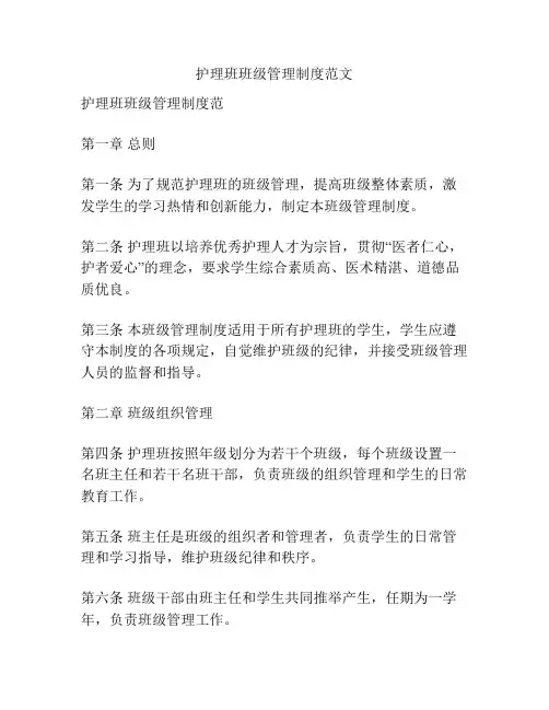 护理班班级管理制度范文