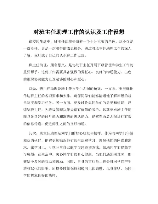 对班主任助理工作的认识及工作设想