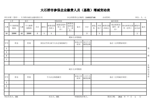 缴费人员增减变动表