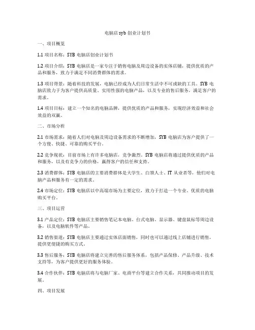 电脑店syb创业计划书