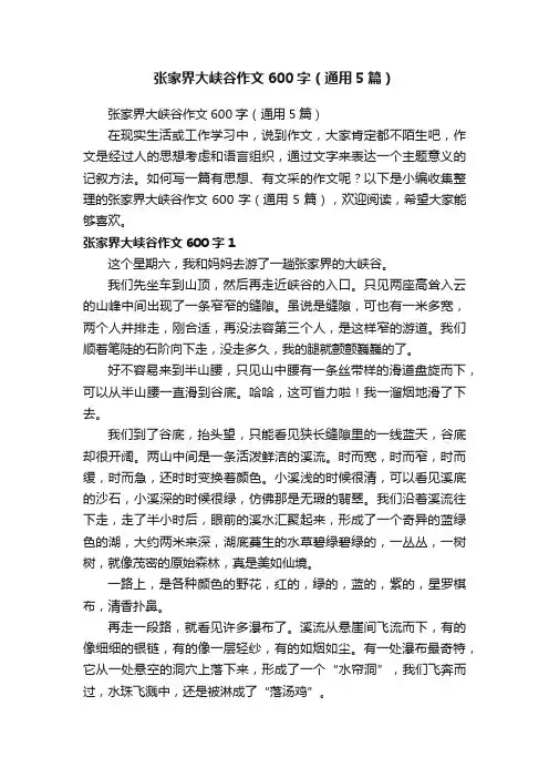 张家界大峡谷作文600字（通用5篇）