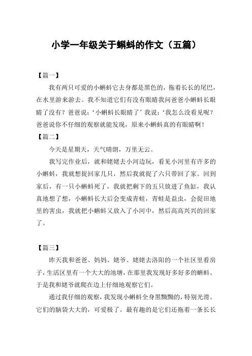 小学一年级关于蝌蚪的作文(五篇)