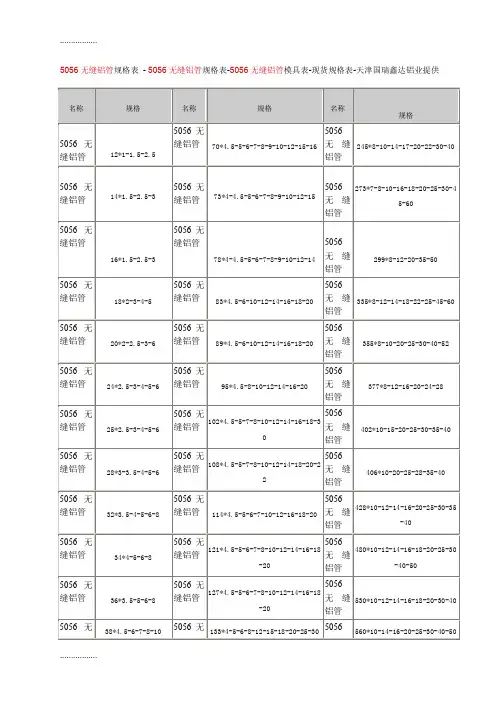 (整理)5056无缝铝管规格表