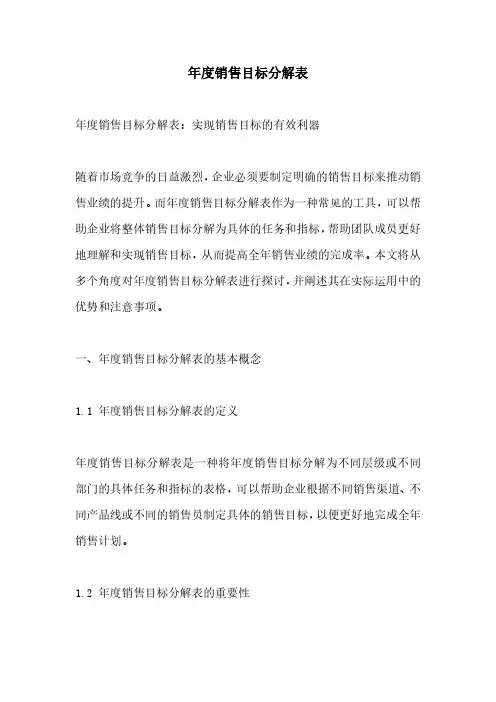 年度销售目标分解表