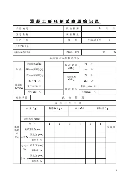 混凝土膨胀剂试验原始记录