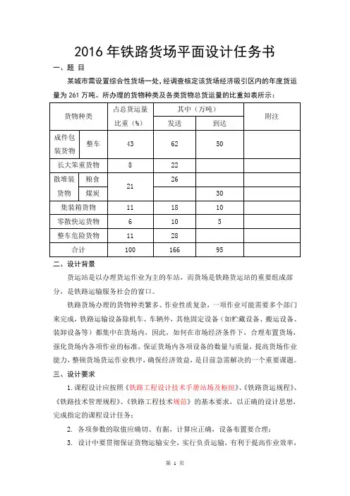 2016年铁路货场平面设计任务书