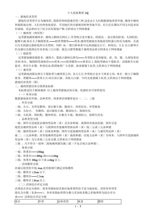 瘦肉型猪标准及其特点