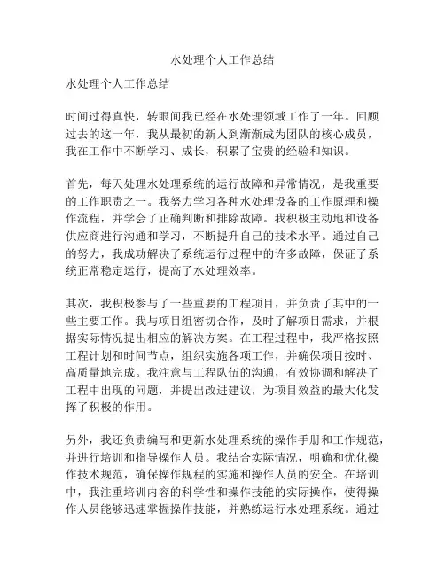 水处理个人工作总结
