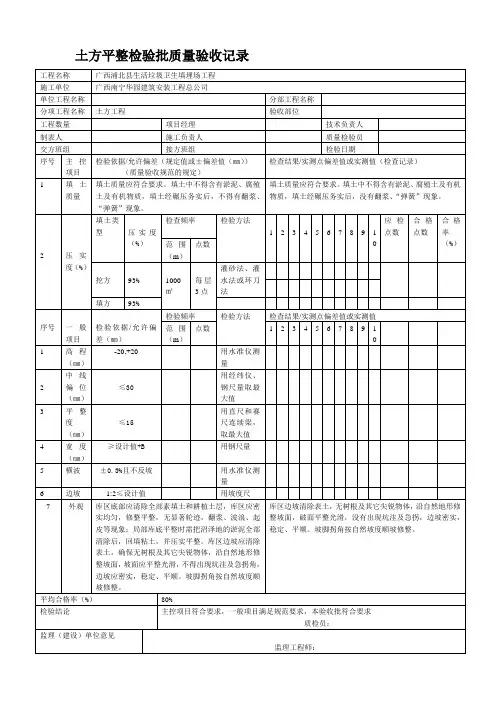 土方平整检验批质量验收记录