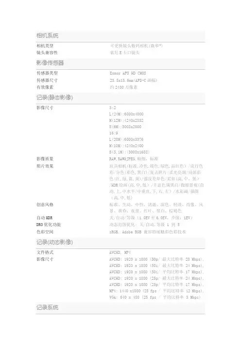 索尼 A6000 参数