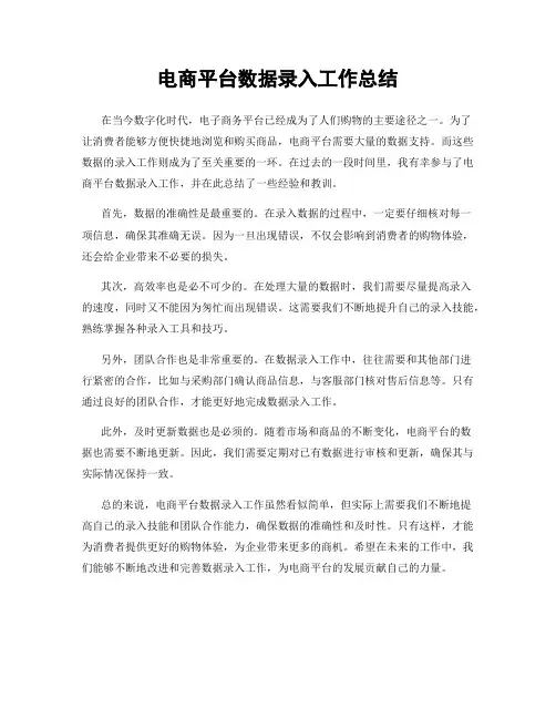 电商平台数据录入工作总结
