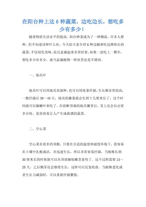 在阳台种上这6种蔬菜,边吃边长,想吃多少有多少!