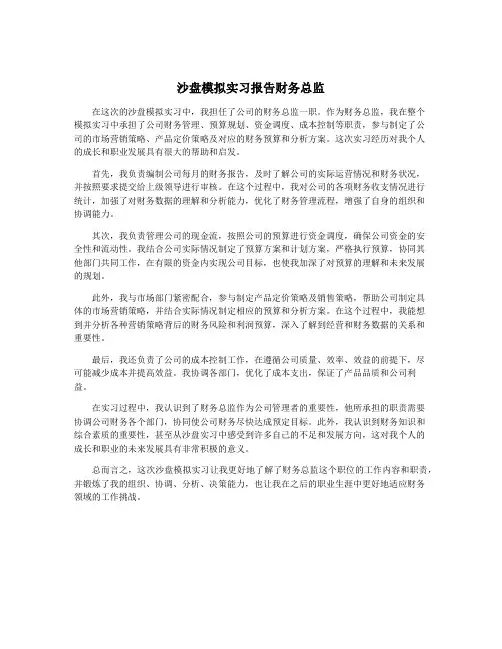沙盘模拟实习报告财务总监