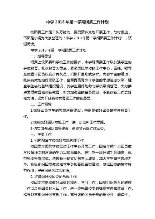 中学2018年第一学期团委工作计划