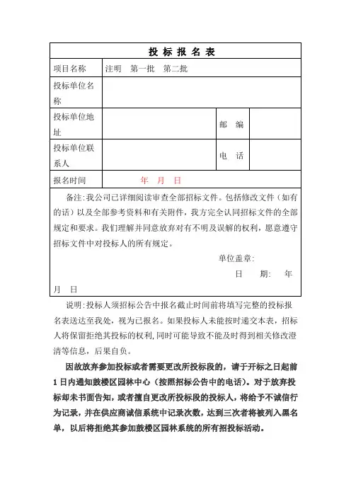 投标报名表