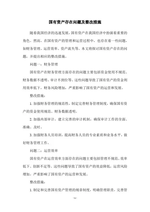 国有资产存在问题及整改措施