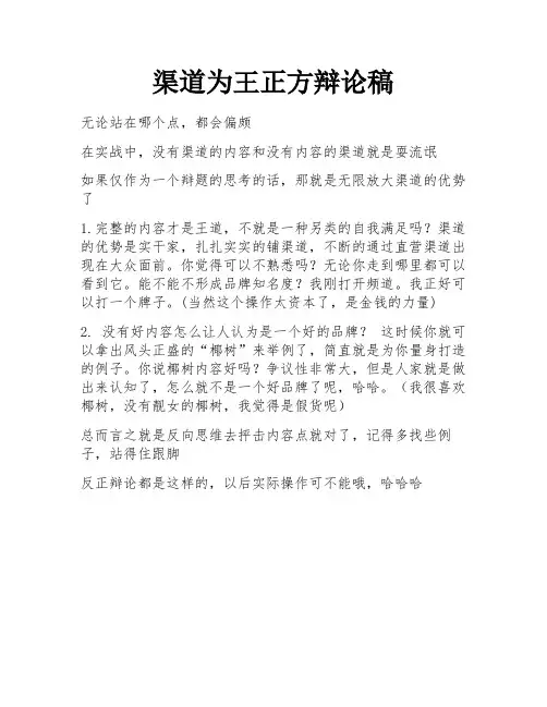 渠道为王正方辩论稿