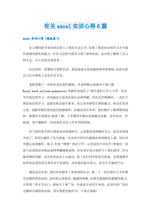 有关excel实训心得6篇