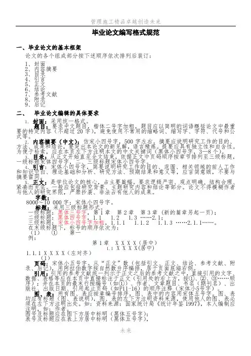 毕业论文编写格式规范