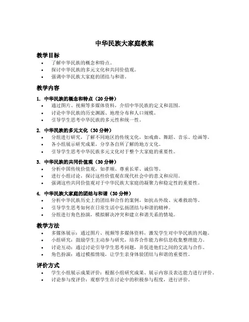 中华民族大家庭教案