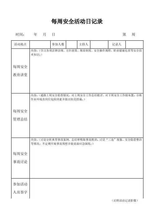 矿山安全标准化班组安全活动日记录表