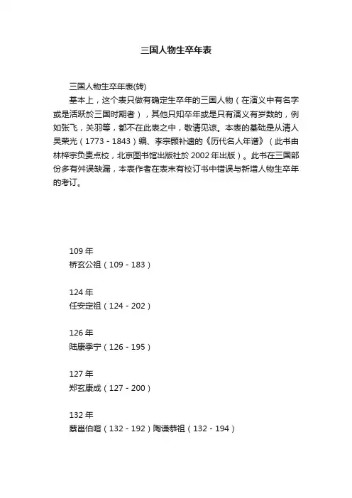 三国人物生卒年表