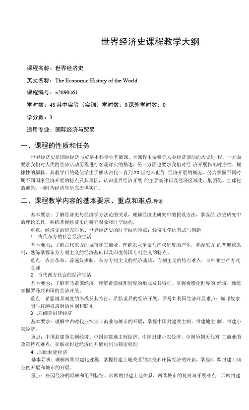 世界经济史课程教学大纲