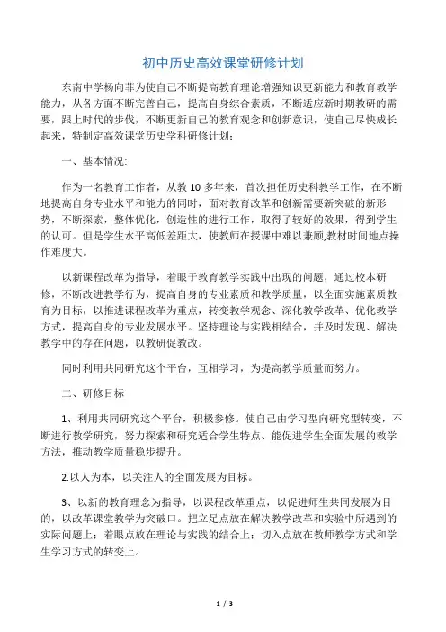 初中历史校本研修计划