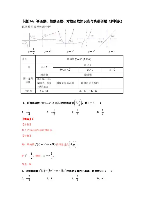 专题24：幂函数、指数函数、对数函数知识点与典型例题(解析版)-2022年高考数学一轮复习