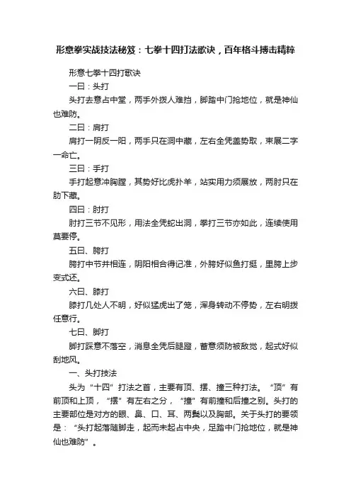 形意拳实战技法秘笈：七拳十四打法歌诀，百年格斗搏击精粹